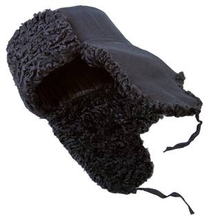 Karakul sheepskin ushanka. Woolen top. Black