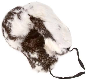 Rabbit fur ushanka winter hat. White and black.